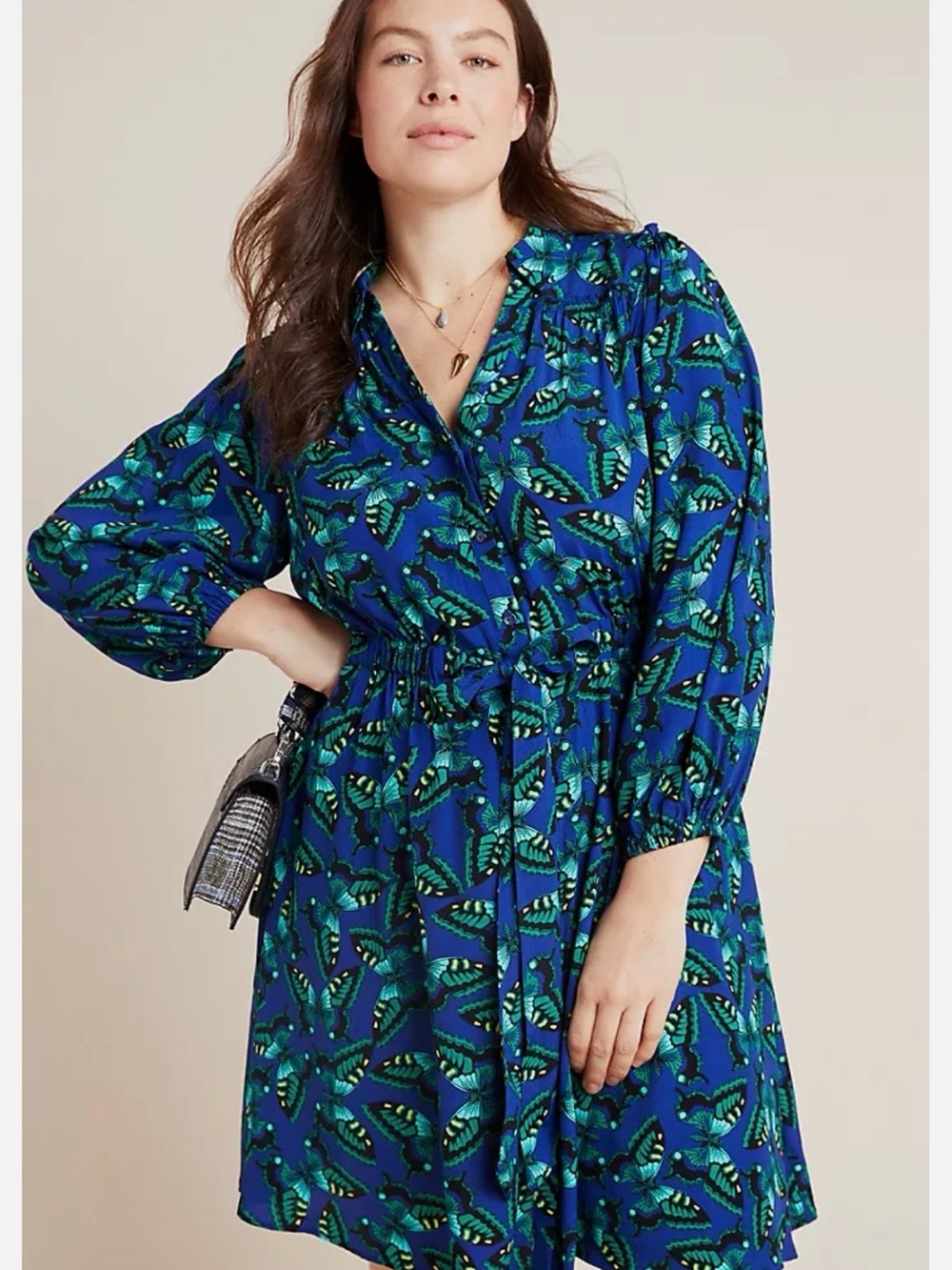 Anthropologie Maeve New Blue and Green Printed Mini Dress